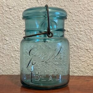 Vintage Ball Ideal Aqua Blue Glass Mason Jar July 14 1908 Wire Bail Lid #4